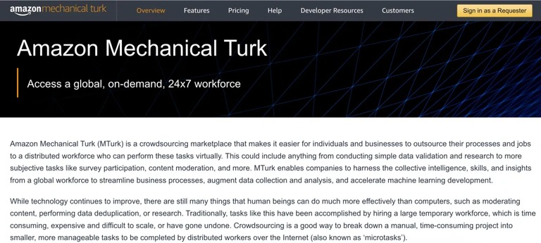 亚马逊 Mechanical Turk 官网