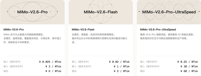 MiMo-V2.6 系列的接口定价