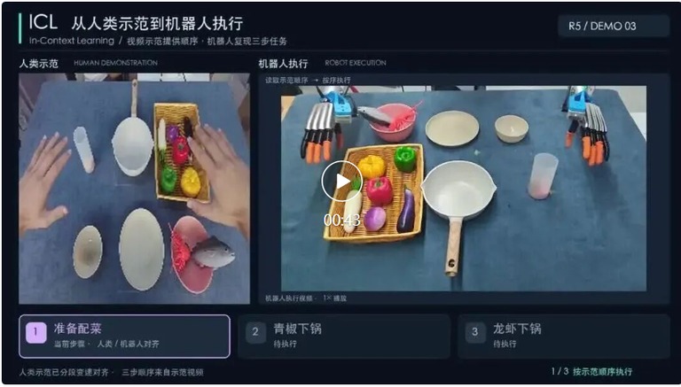 人类示范与机器人执行的对照演示
