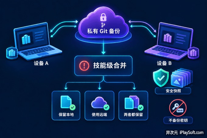 私有 Git 备份与技能级合并流程