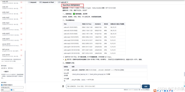 私有云集群巡检的终端输出