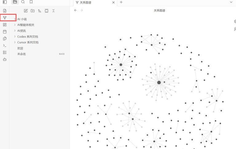 知识图谱的界面，几个主题文件夹连成一张网