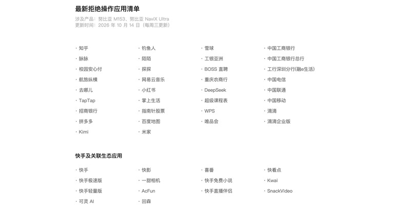 最新拒绝操作应用清单的表头截图