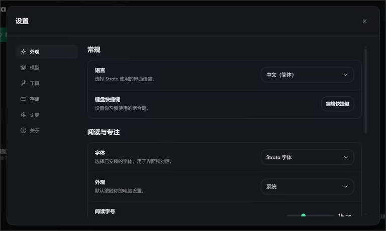 Strata 设置里的界面语言选项